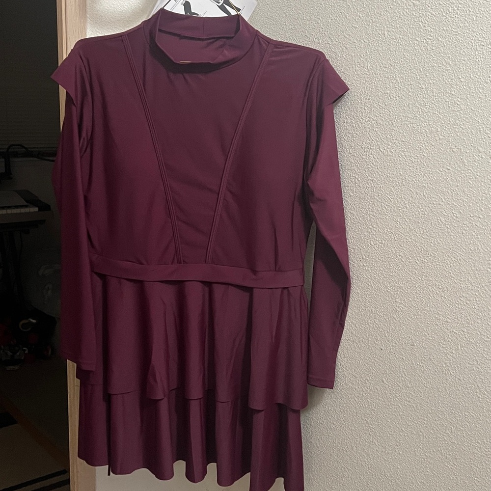 Burgundy swimsuit Long Sleeve Dress